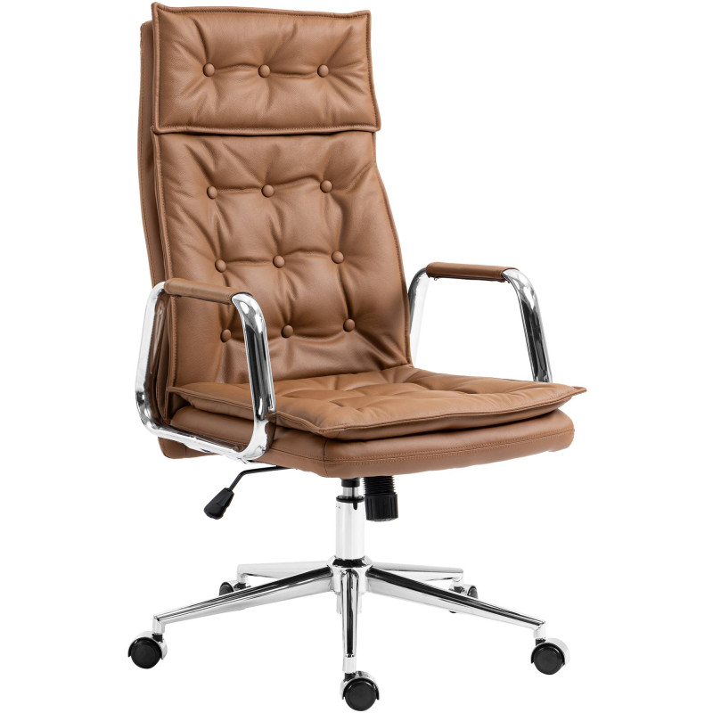 Chaise de bureau Sotira en cuir véritable marron clair