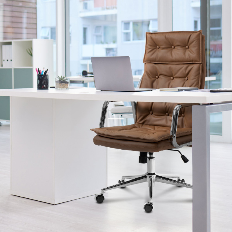 Chaise de bureau Sotira en cuir véritable marron clair