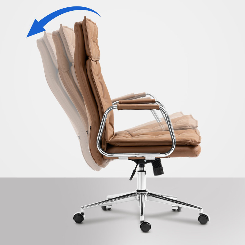 Chaise de bureau Sotira en cuir véritable marron clair