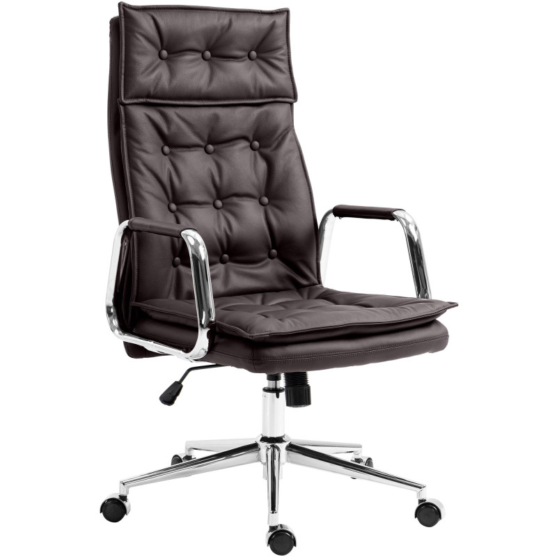 Chaise de bureau Sotira en cuir véritable brun