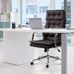 Chaise de bureau Sotira en cuir véritable brun