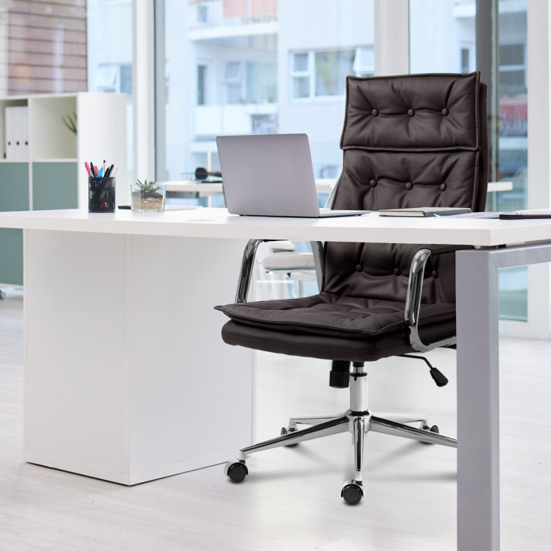 Chaise de bureau Sotira en cuir véritable brun
