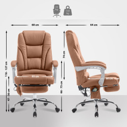 Chaise de bureau Pacific avec fonction massage V2 en cuir artificiel marron clair