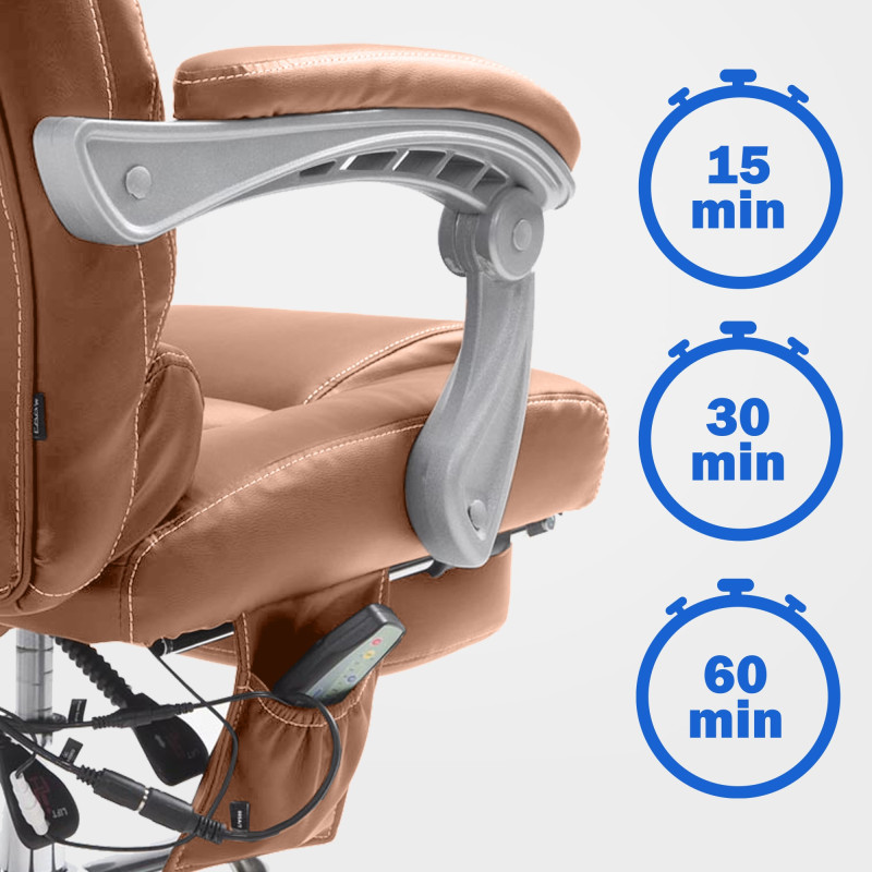 Chaise de bureau Pacific avec fonction massage V2 en cuir artificiel marron clair