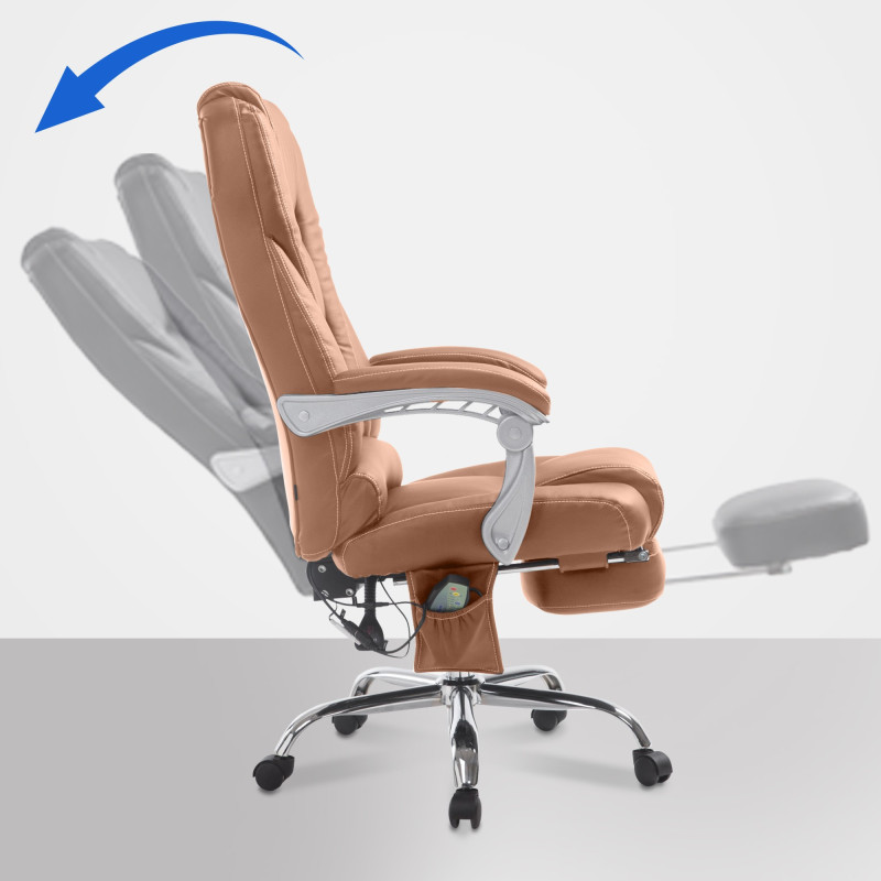 Chaise de bureau Pacific avec fonction massage V2 en cuir artificiel marron clair