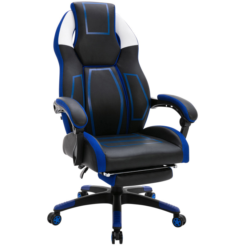 Chaise de bureau Clovis en cuir artificiel noir/bleu