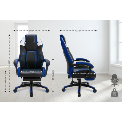 Chaise de bureau Clovis en cuir artificiel noir/bleu
