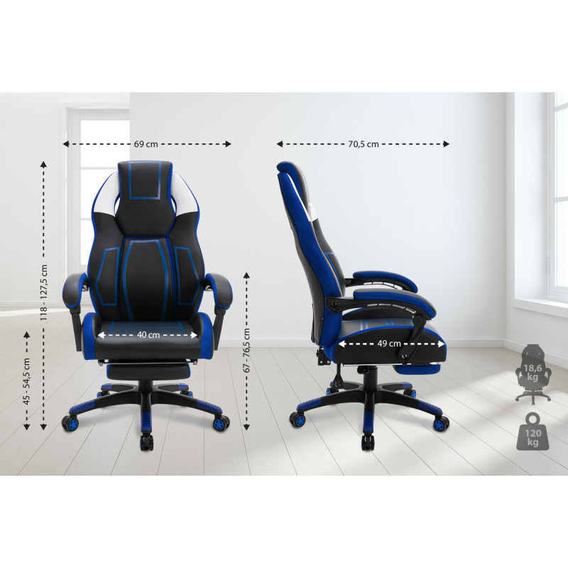 Chaise de bureau Clovis en cuir artificiel noir/bleu