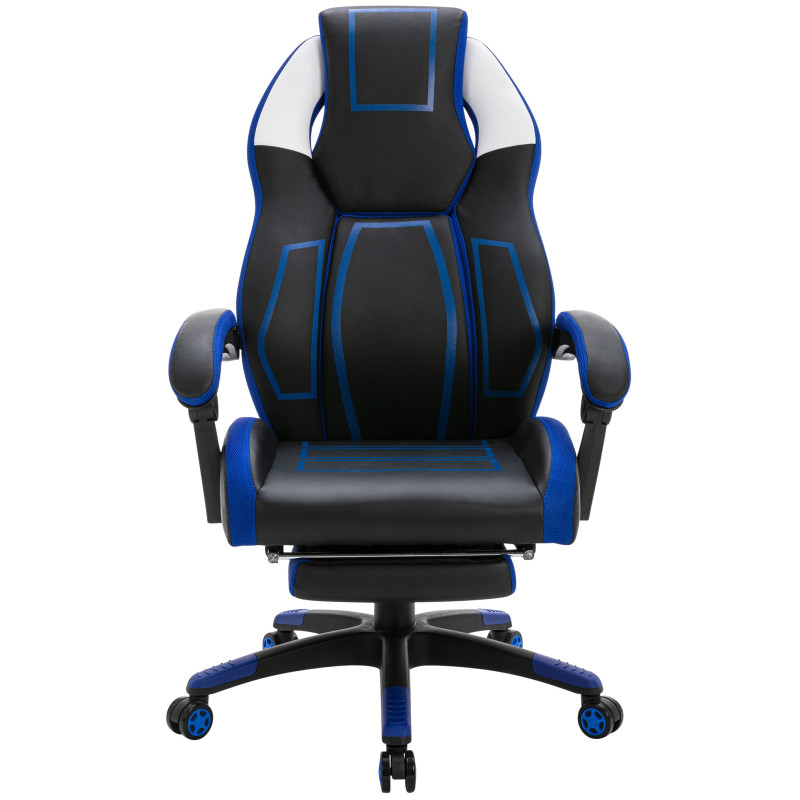 Chaise de bureau Clovis en cuir artificiel noir/bleu