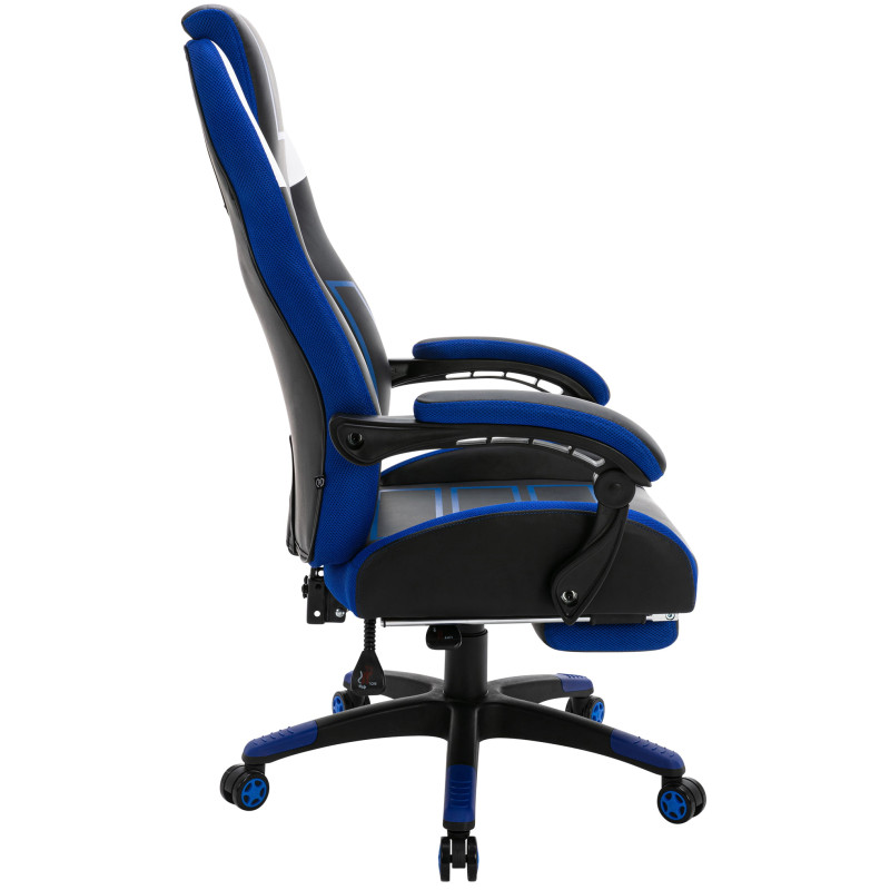 Chaise de bureau Clovis en cuir artificiel noir/bleu