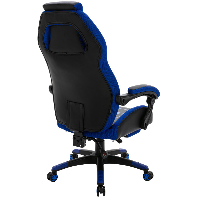 Chaise de bureau Clovis en cuir artificiel noir/bleu