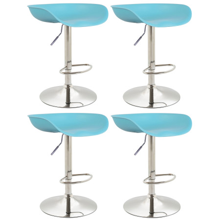 Conjunto de 4 banquetas Anaheim, em plástico cromado, na cor azul.