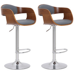Set di 2 sgabelli da bar Kingston C, similpelle, noce/grigio