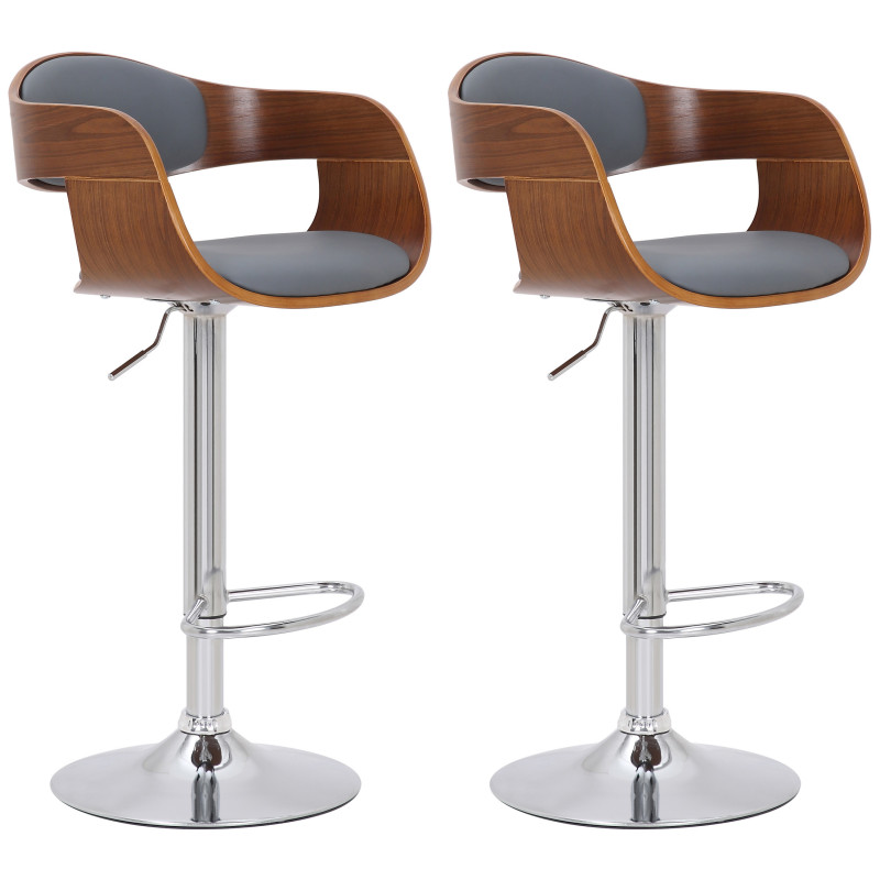 Juego de 2 taburetes de bar Kingston C, imitación de cuero, nogal/gris