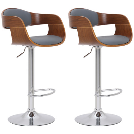 Ensemble de 2 tabourets de bar Kingston C, similicuir, noyer/gris