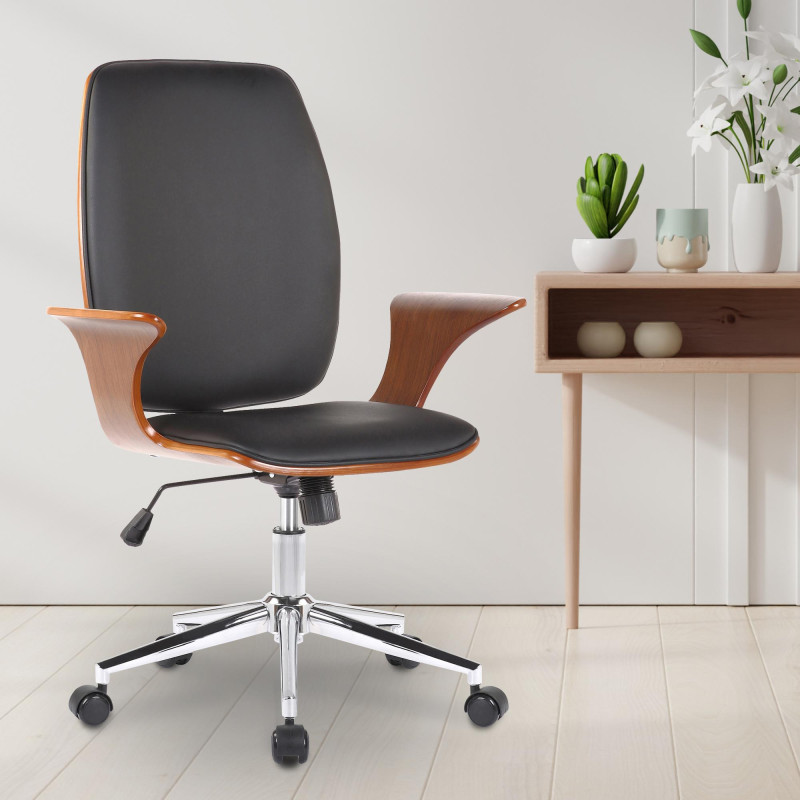 Chaise de bureau Burbank en similicuir noyer/noir