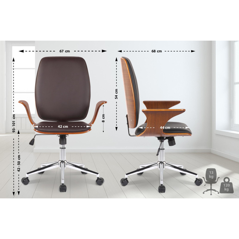 Chaise de bureau Burbank en similicuir noyer/marron
