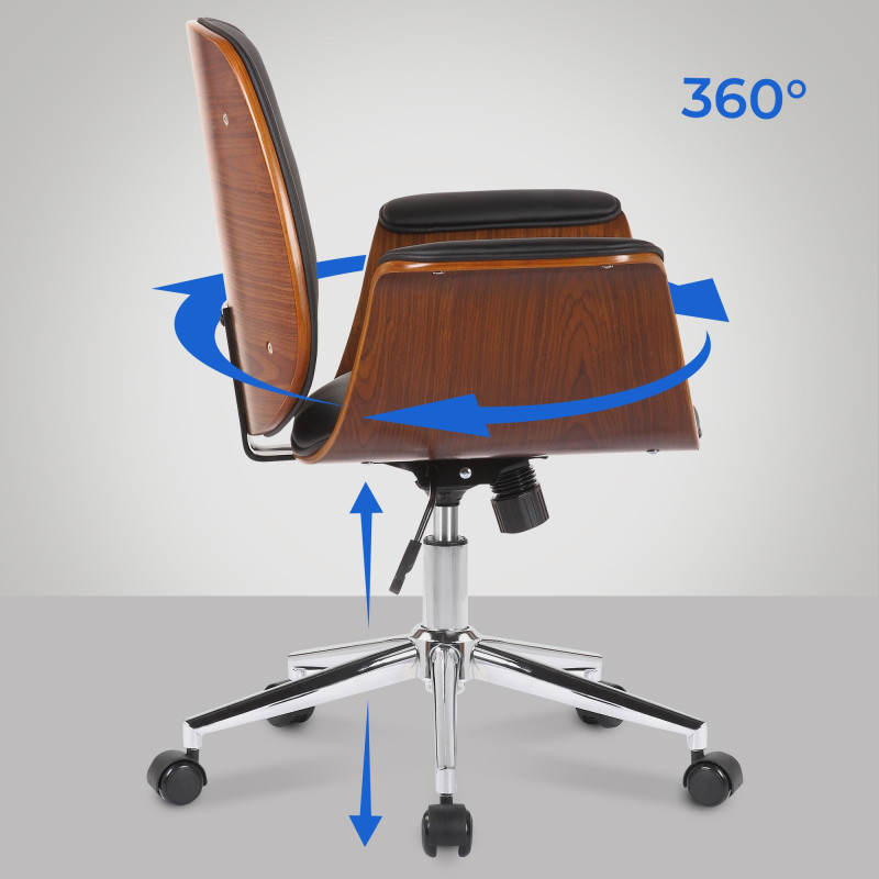 Chaise de bureau Kemberg en cuir artificiel noyer/noir