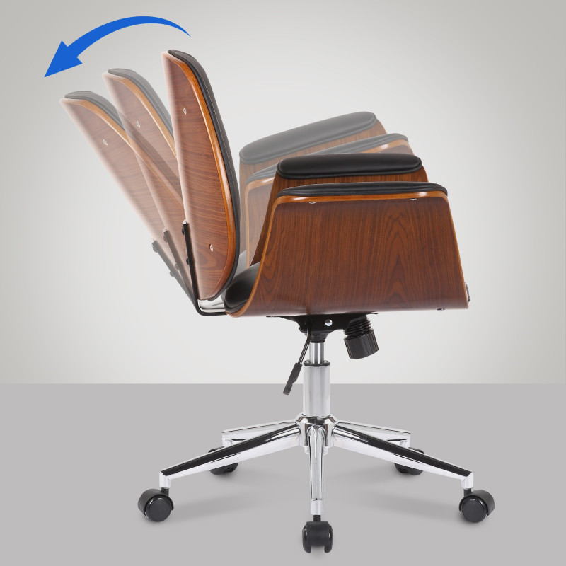 Chaise de bureau Kemberg en cuir artificiel noyer/noir