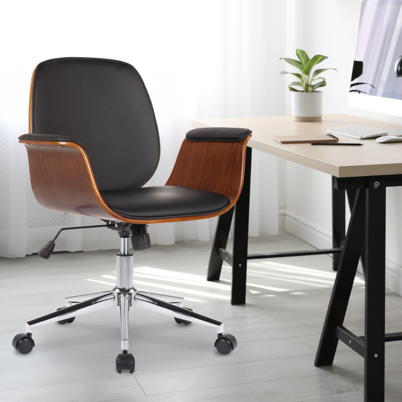 Chaise de bureau Kemberg en cuir artificiel noyer/noir