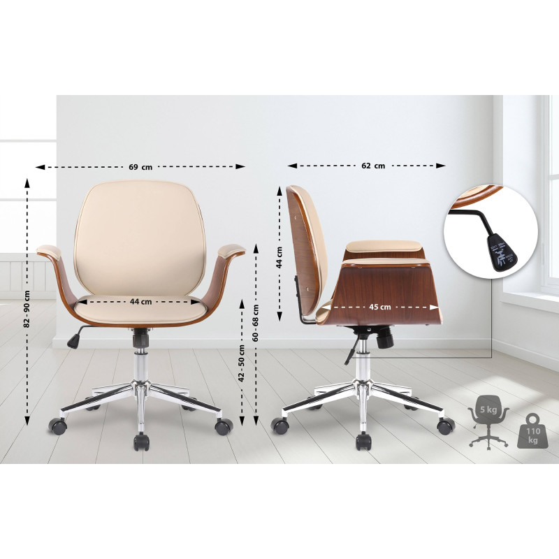 Chaise de bureau Kemberg en cuir artificiel noix/crème