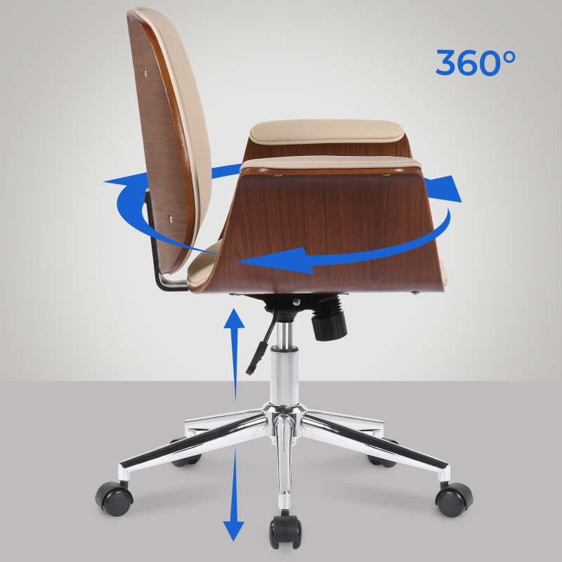 Chaise de bureau Kemberg en cuir artificiel noix/crème