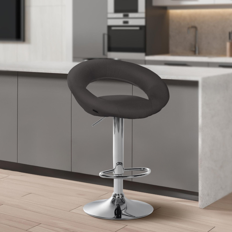 Ensemble de 2 tabourets de bar Olinda, tissu, chrome, gris foncé