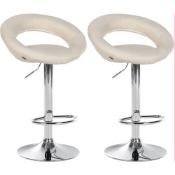 Conjunto de 2 banquetas de bar Olinda, em tecido, cromadas, cor creme.