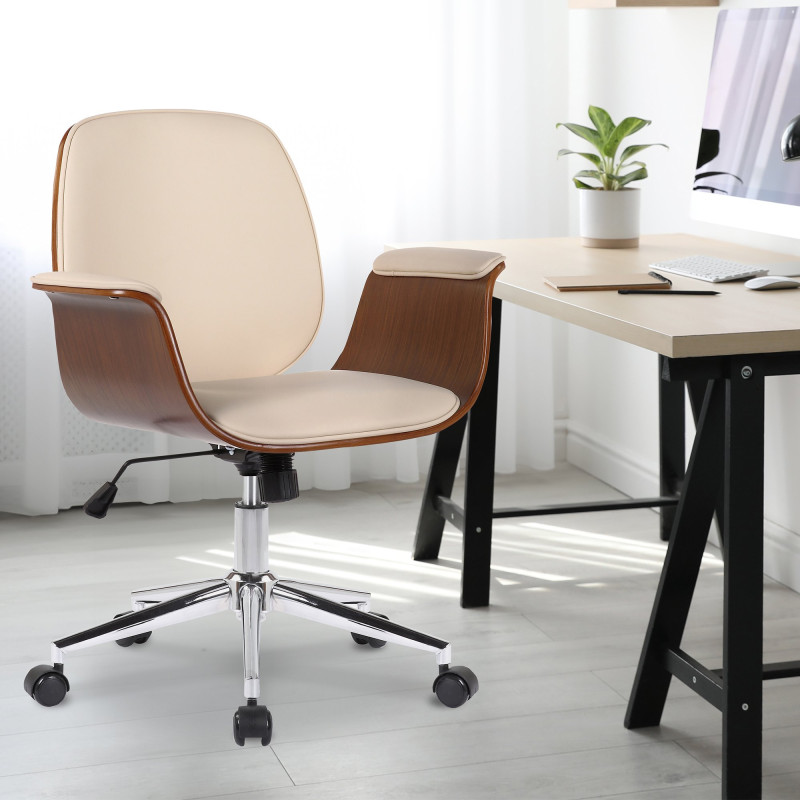 Chaise de bureau Kemberg en cuir artificiel noix/crème