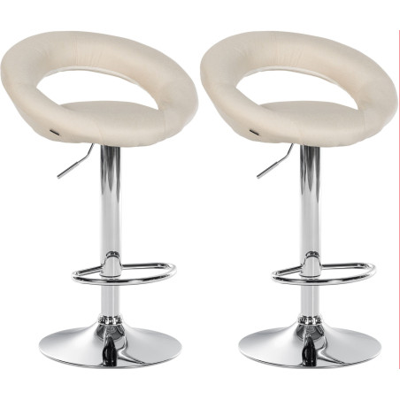 Conjunto de 2 banquetas de bar Olinda, em tecido, cromadas, cor creme.
