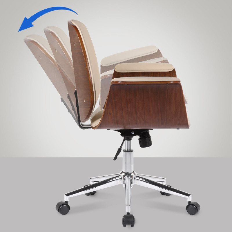 Chaise de bureau Kemberg en cuir artificiel noix/crème