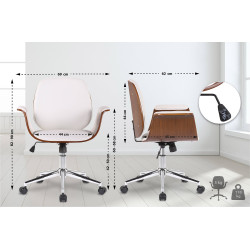 Chaise de bureau Kemberg en cuir artificiel noyer/blanc