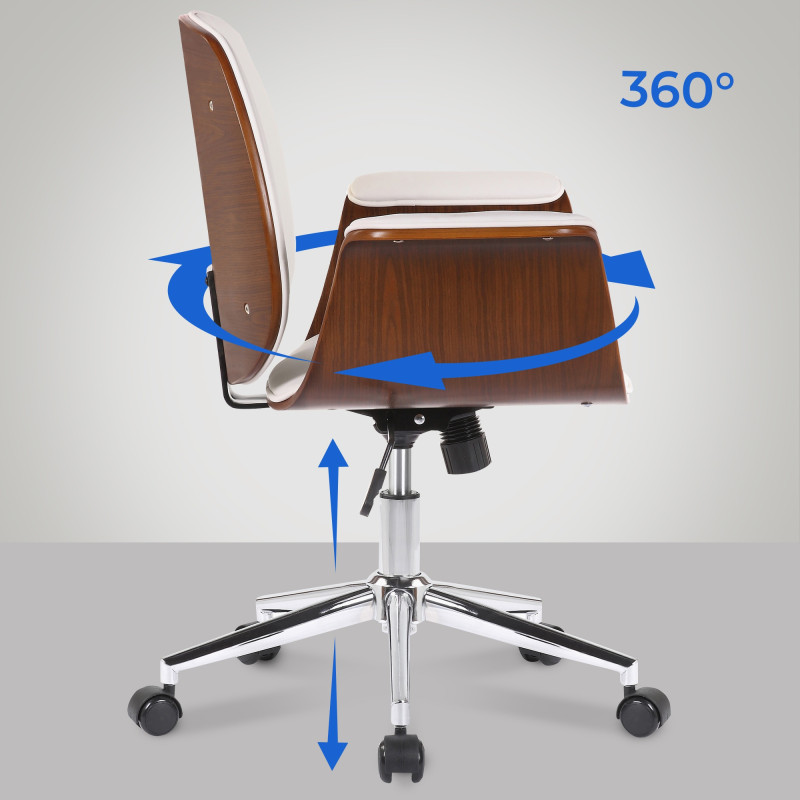 Chaise de bureau Kemberg en cuir artificiel noyer/blanc