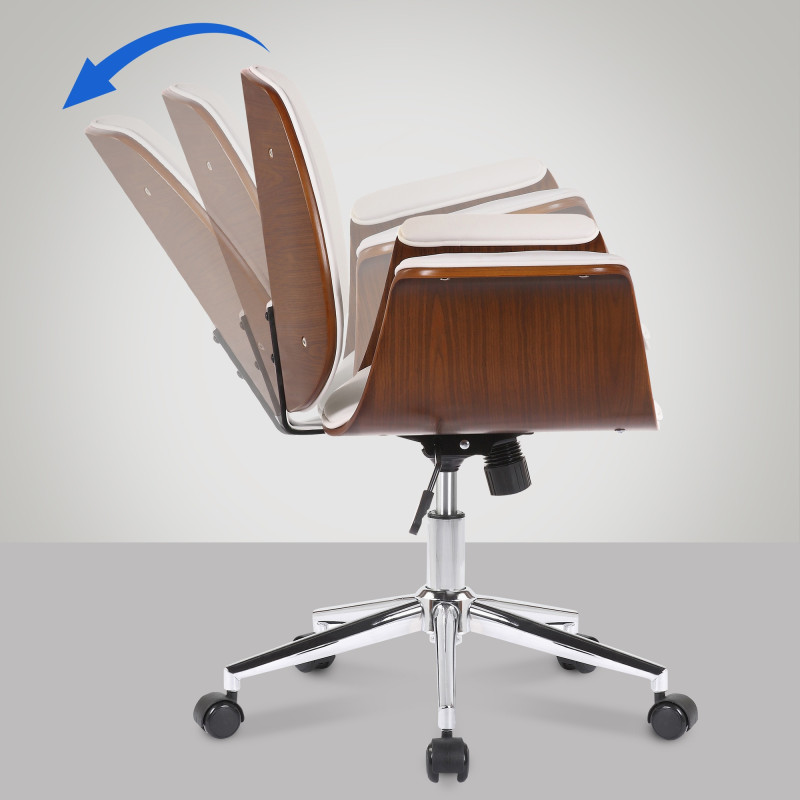 Chaise de bureau Kemberg en cuir artificiel noyer/blanc