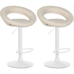 Juego de 2 taburetes de bar Olinda, tapizados en tela blanca/crema