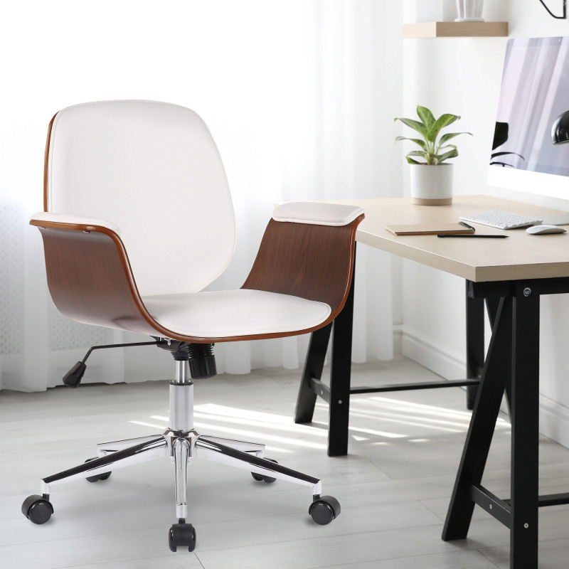 Chaise de bureau Kemberg en cuir artificiel noyer/blanc