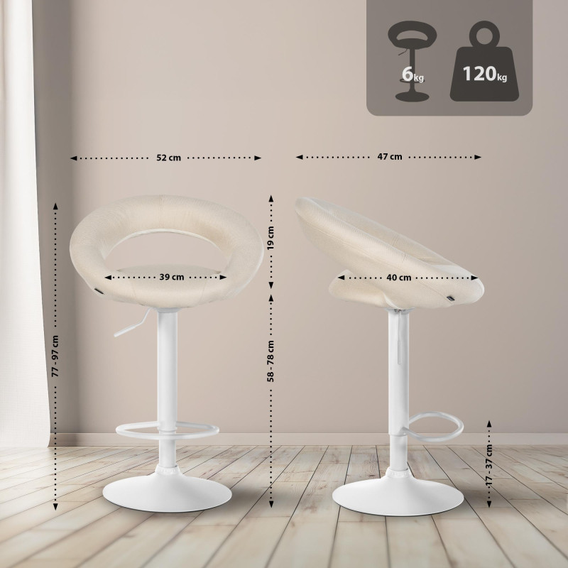 Ensemble de 2 tabourets de bar Olinda, tissu blanc/crème