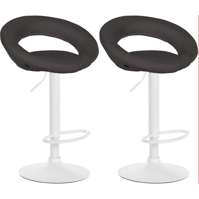 Juego de 2 taburetes de bar Olinda, tapizados en tela blanca/gris oscuro