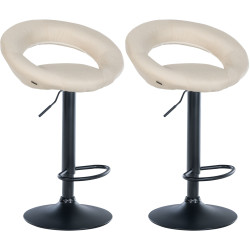 Ensemble de 2 tabourets de bar Olinda, en tissu, noir et crème
