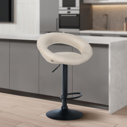 Ensemble de 2 tabourets de bar Olinda, en tissu, noir et crème