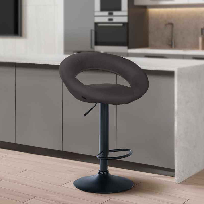 Ensemble de 2 tabourets de bar Olinda, tissu noir/gris foncé