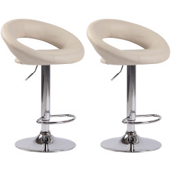 Conjunto de 2 banquetas de bar Olinda, em couro sintético, cromadas, cor creme.