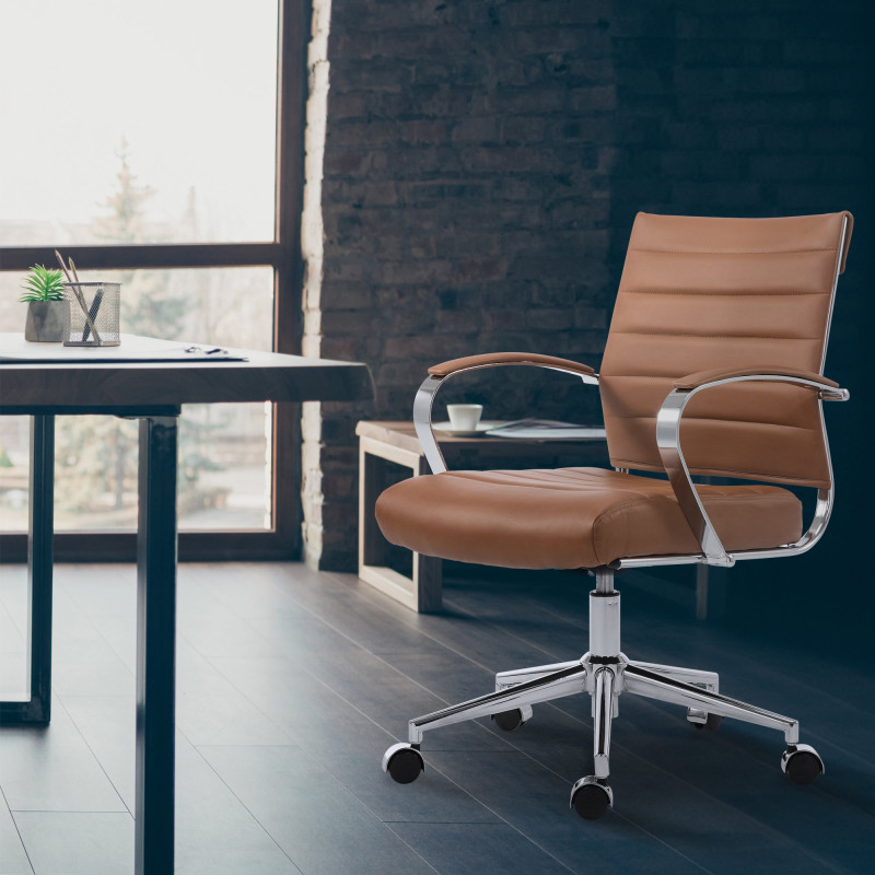 Chaise de bureau Oakland en similicuir marron clair
