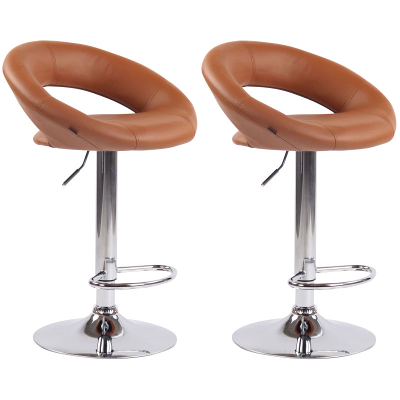 Ensemble de 2 tabourets de bar Olinda, similicuir, chrome, marron clair