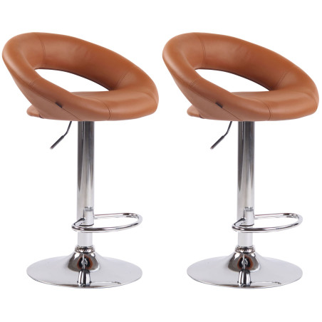 Ensemble de 2 tabourets de bar Olinda, similicuir, chrome, marron clair