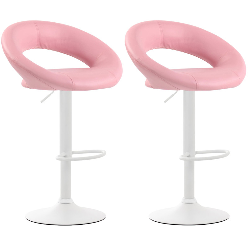 Conjunto de 2 banquetas de bar Olinda, em couro sintético, branco/rosa.
