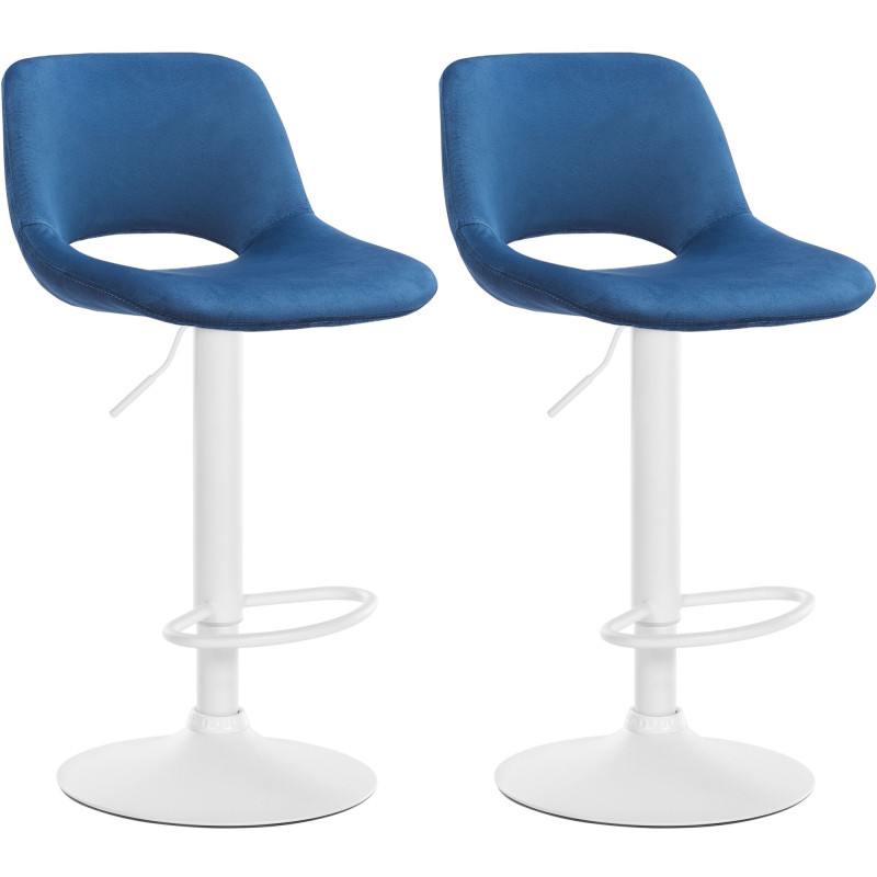 Lot de 2 tabourets de bar en velours Camden en blanc et bleu