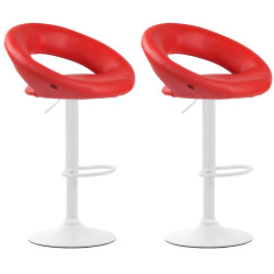 Set di 2 sgabelli da bar Olinda, similpelle, bianco/rosso
