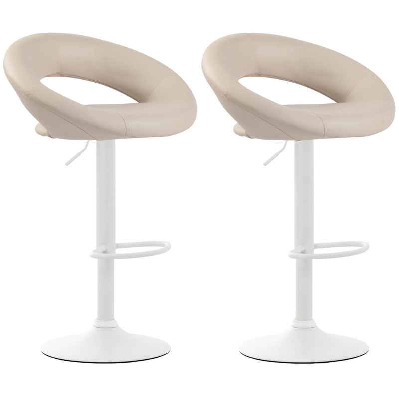 Juego de 2 taburetes de bar Olinda, piel sintética, blanco/crema