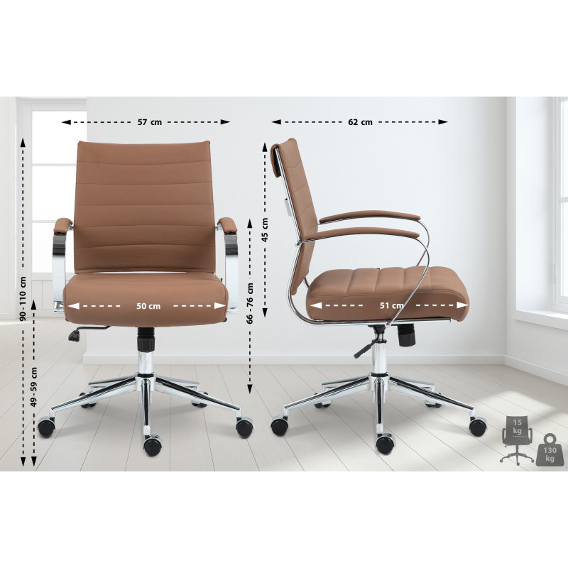 Chaise de bureau Oakland en cuir véritable marron clair